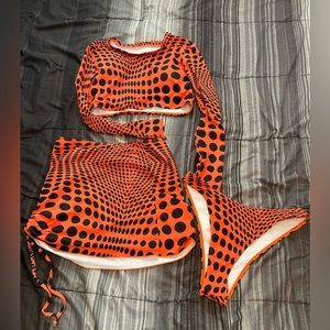 SHEIN women’s size Medium Orange and black 3 piece bathing suit